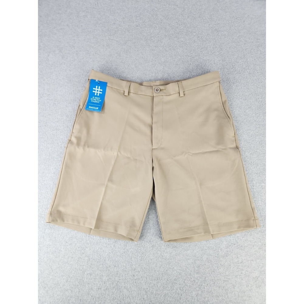 Haggar Cool 18 Pro Flat Front expandable Khaki Beige Stretch Golf Mens SZ 36 NWT